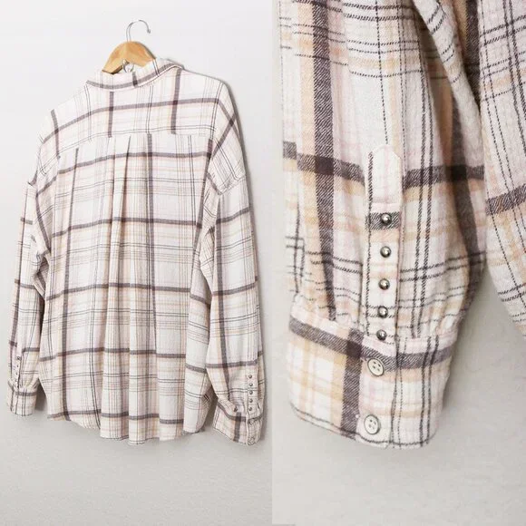 Free People We The Free Hidden Valley Button Down Oversized Plaid Shirt Top S - Picture 11 of 16